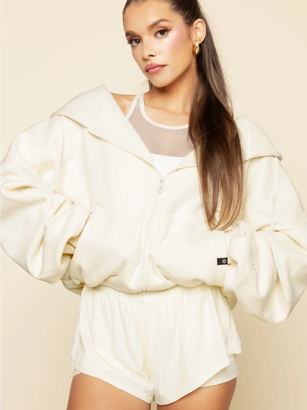 POPFLEX Cream Oversized Zip-Up Jacket S/M